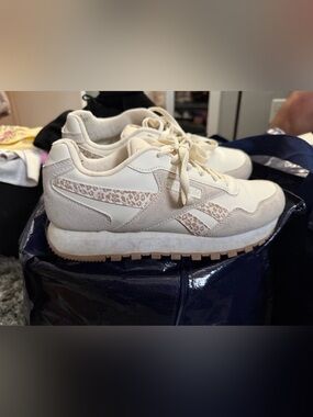 Reebok Women's Cream Leopard-Accent Sneakers